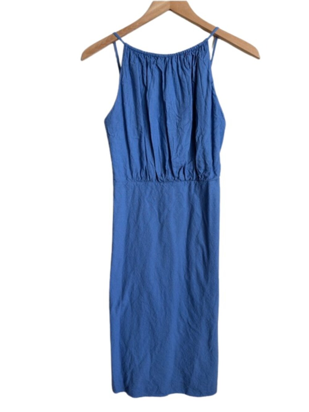 Banana Republic Factory Linen Blend High Neck Midi Dress 2 Blue Halter Sundress